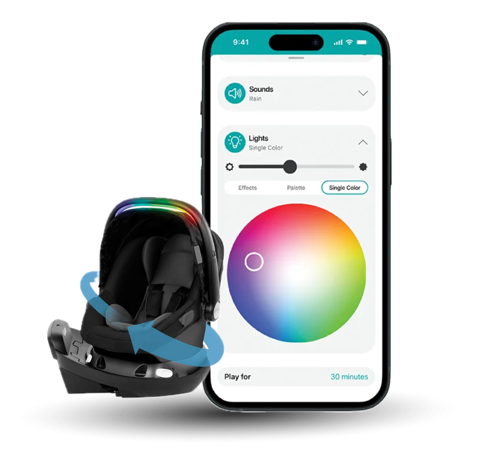 Evenflo Revolve180 LiteMax NXT car seat with SensorySoothe handle. Source: Evenflo