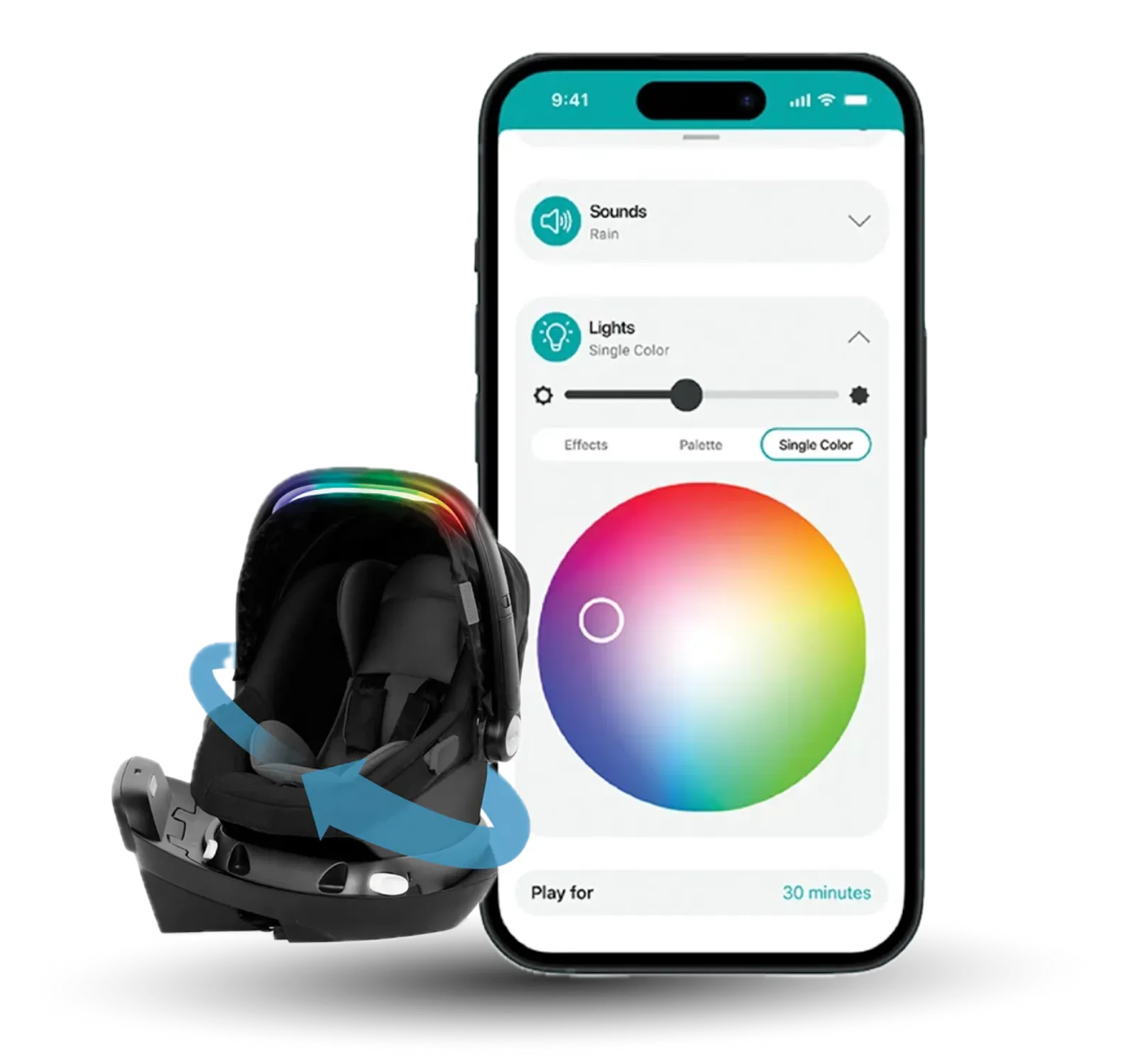 Evenflo Revolve180 LiteMax NXT car seat with SensorySoothe handle. Source: Evenflo