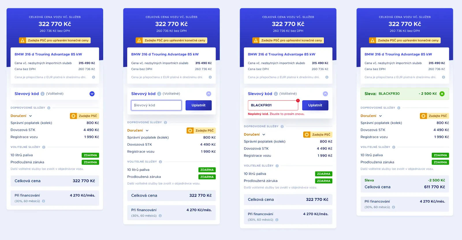 Zasazení Promo kódů do platformy vč. různých stavů