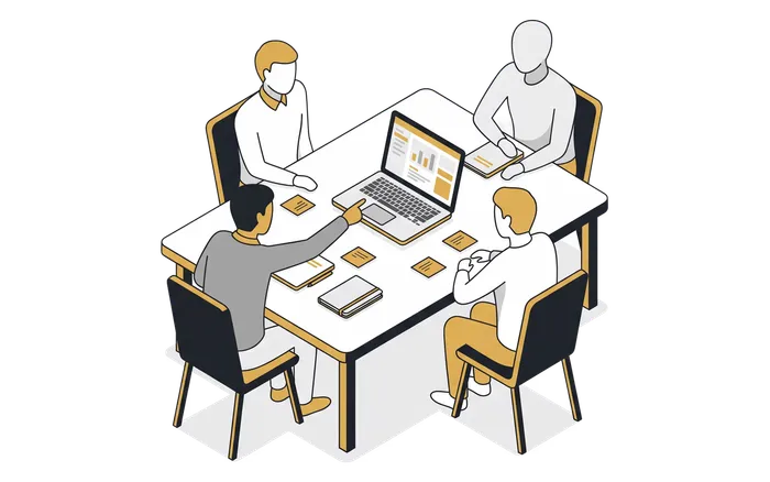 AI Product Discovery workshop – tým u stolu s prototypem na notebooku